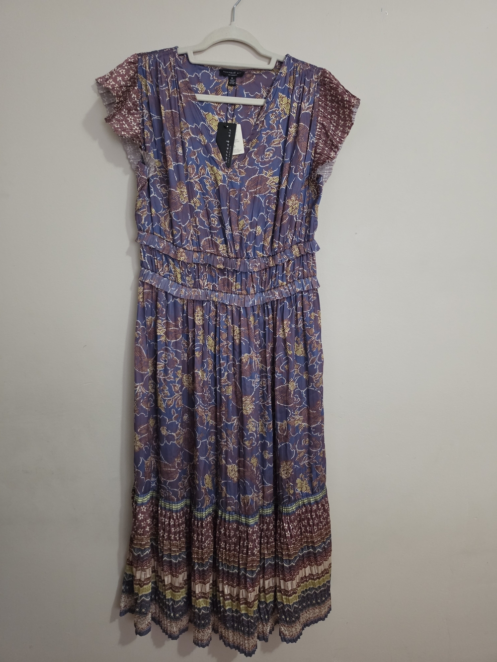 Current Air Lavender Floral Maxi Dress with Maroon Accents